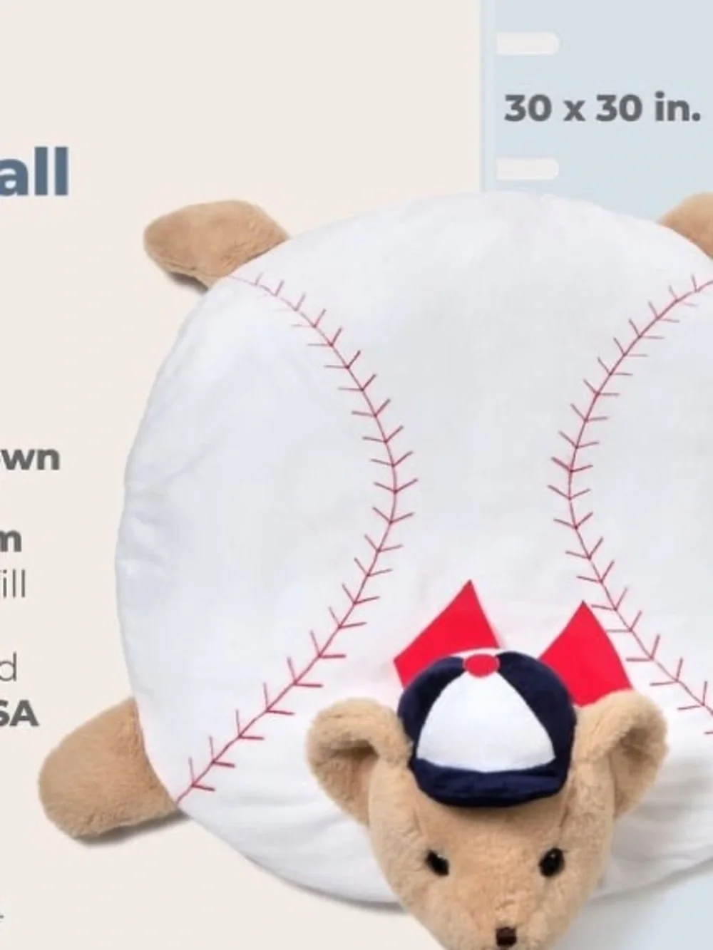 Plush Baseball Bear Kids Floor Pillow - White & Navy
